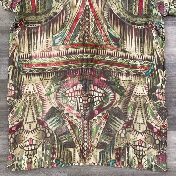 IRO Kali Silk Shirt Dress Womens 6 / 38 Patterned Boho Green Cream Geometric - Picture 8 of 11